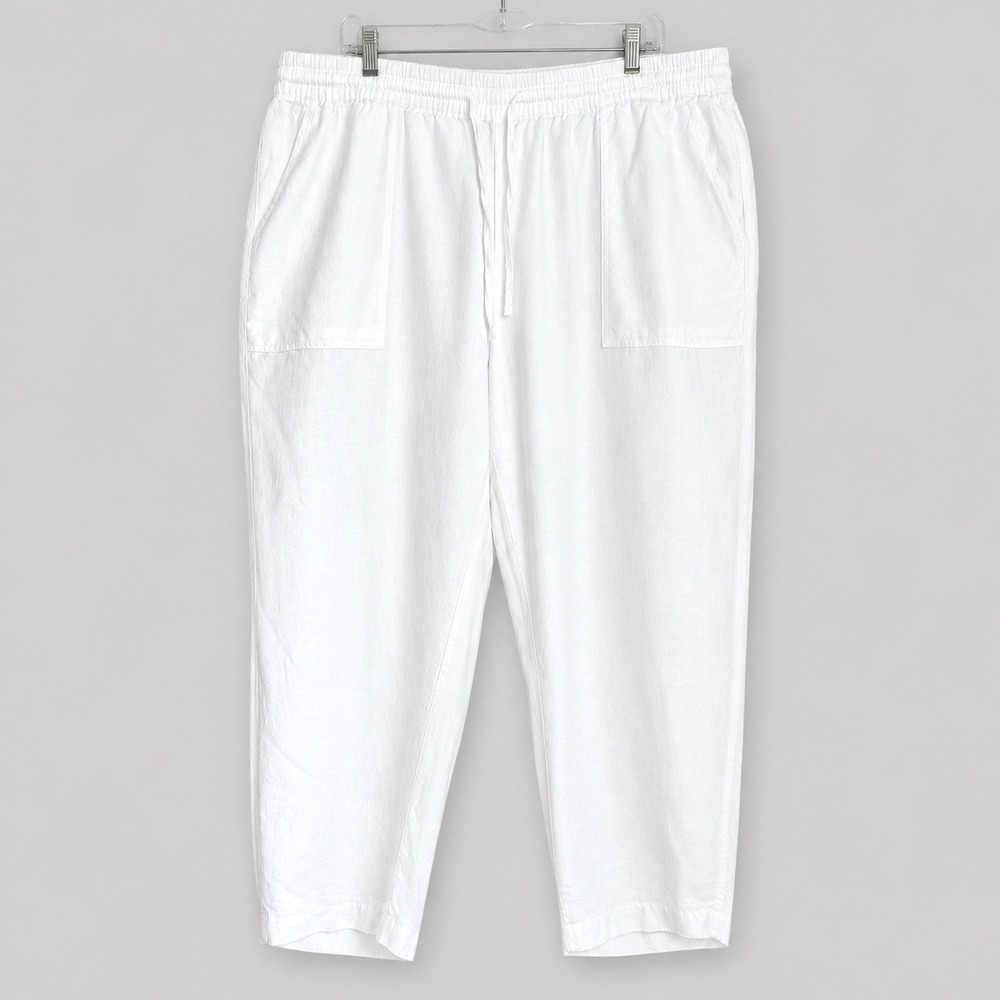 Lands End Linen Pull On Pants Women Size 18 White Tapered Resort Everyday Casual